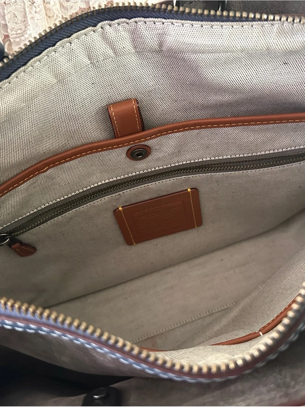 Coach Rogue Brief in Denim Blue with Coach Shark Charm Key Fob